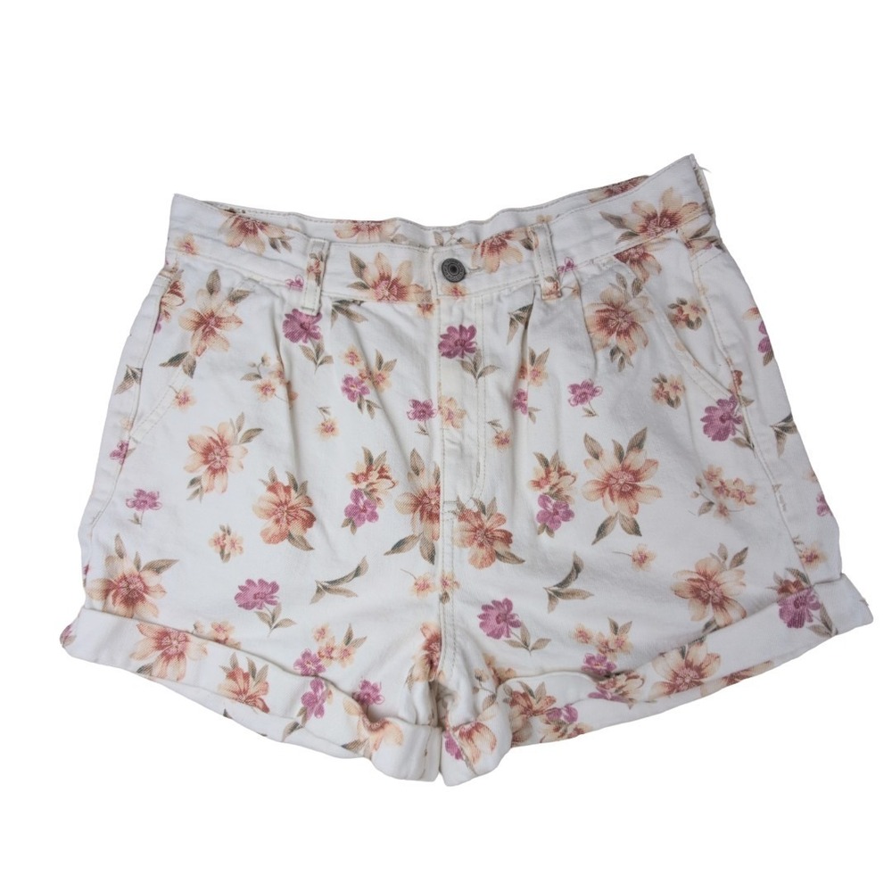 American Eagle Women's High Rise Floral White Denim Shorts‎ Size 8